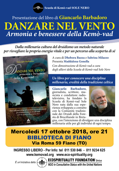 17 ottobre 2018 ore 21 - Biblioteca di Fiano (TO) - Presentazione del libro Danzare nel vento di Giancarlo Barbadoro